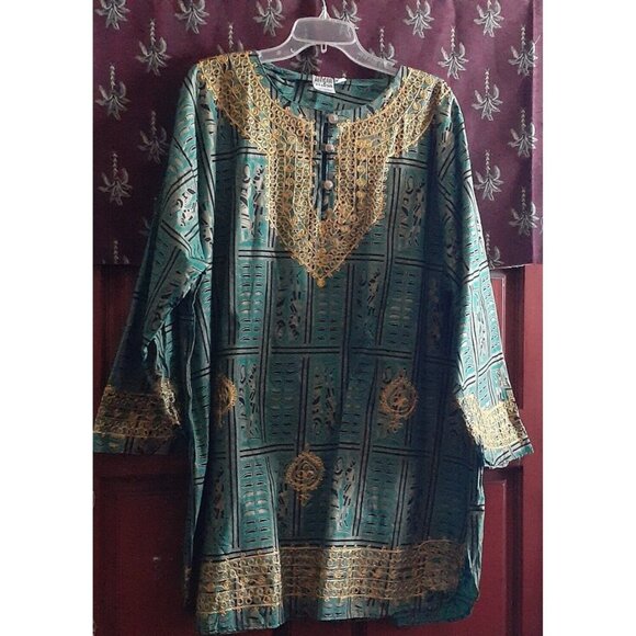 Unisex Dashiki African Star Gold Thread One Size Drum Circle Boho Performance - Picture 10 of 15